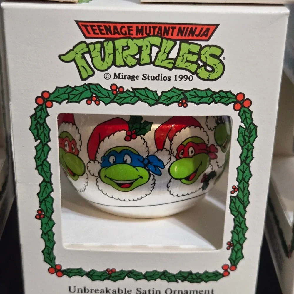 6 Teenage Mutant Ninja Turtles Unbreakable Christmas Ornaments Satin 1990 TMNT